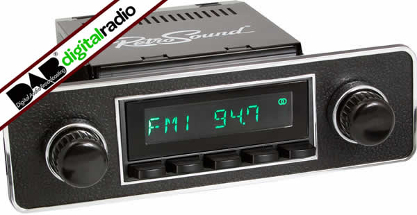 RetroSound Motor 7 Radio Santa Barbara Limited Edition DAB Car Radio Euro Black & Chrome Spindle Style Radio with Bluetooth USB and Aux